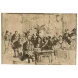 Pietro Annigoni, At The Bar, black ink pen and watercolour