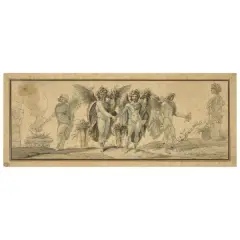 Giuseppe Cades, Decorative Project With Allegorical Figures, pen