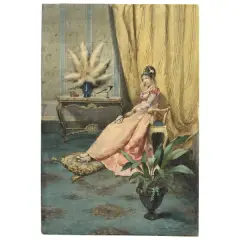Giuseppe Ferrari, Interior Studies With A Lady, watercolour