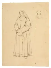 Giuseppe Abbati, A Nun And Study Of Her Head, black chalk