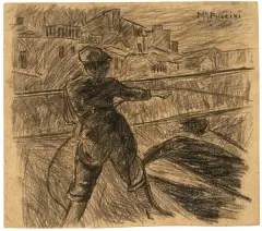 Man At Work by Mario Puccini, charcoal, offered Nov 2024