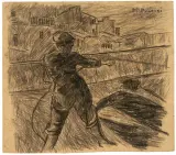 Mario Puccini, Man At Work, charcoal