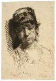 Vittorio Matteo Corcos, A Girl'S Face, pen and brow ink