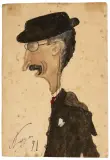 Silvestro Lega, Self-Portrait Caricature, black chalk