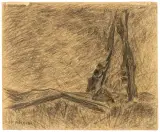 Mario Puccini, Landscape With A Farmer, charcoal