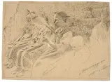 Telemaco Signorini, Figure Study In Riomaggiore, pen and brown ink