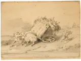 Filippo Palizzi, Oxen-Drawn Cart, black chalk