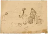 Plinio Nomellini, Outdoor Figures, pen and brown ink