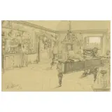 Alfred Stevens, Interior With A Pianist, black chalk