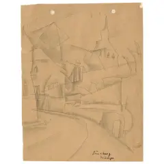 Landscape by Lyonel Feininger, black chalk, offered Nov 2024