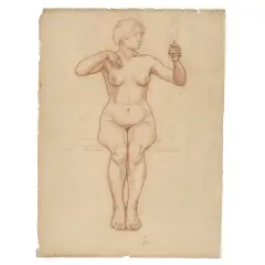 Pieretto Bianco, Seated Female Nude, red chalk