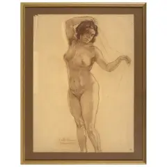 Pieretto Bianco, Female Nude With Veil, red chalk