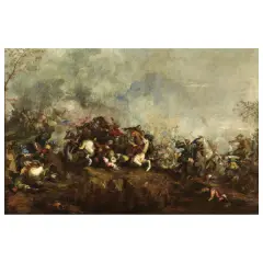 Antonio Calza, Battle Scene With Cavalry, oil on canvas