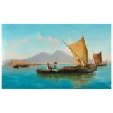 Francesco Saverio Torcia, Boats In Front Of Vesuvius, oil on canvas