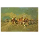 Caravan by Tito Pellicciotti, oil on paperboard, offered Oct 2024