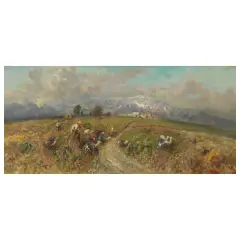 Tito Pellicciotti, Farmer With Turkeys, oil on panel