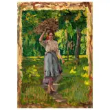 Angiolo Tommasi, Peasant Girl Inthe Wood, oil on panel