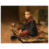 Henri Adrien Tanoux, Child Playng, oil on canvas