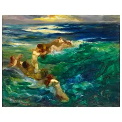Loves Of Mermaids by Giuseppe Rivaroli, oil on panel, offered Oct 2024