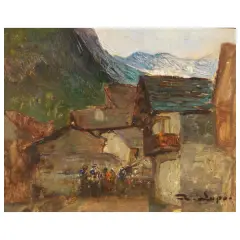 Alessandro Lupo, Mountain Village, oil on cardboard