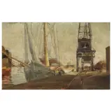 Luigi Crisconio, Boat At The Pier, oil on canvas