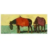 Cesare Bartolena, Horses At Rest, oil on panel