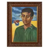 Louay Kayyali, Portrait with ship 1959, mixed media on canvas