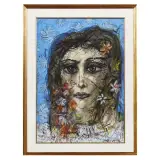 Juan Carlos Benitez, Girl's portrait, mixed media on paper