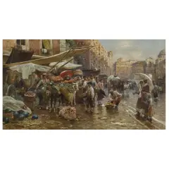 Franz Theodor Aerni, Market In Porta Capuana, Naples, oil on canvas