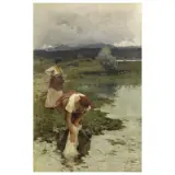 Achille Formis, Washerwomen, oil on canvas