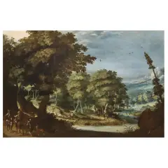 Paul Bril, Landscape With Deer Hunting, oil on canvas