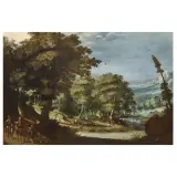 Paul Bril, Landscape With Deer Hunting, oil on canvas
