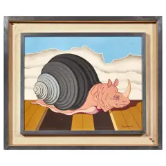Rhino - Chiocciola 1974 by Alexis Keunen, acrylic on board, offered Apr 2024