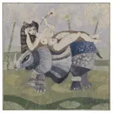 Lamberto Camerini, Rhinos dream 1970, acrylics on canvas