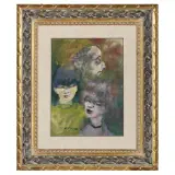 Mino Maccari, Three dark figures, oil on canvassed cardboard