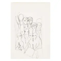 Figures with book by Gio Ponti, pencil on tissue paper, offered Apr 2024