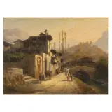 Ercole Calvi, Glympse Of Village, oil on canvas