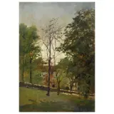 Lorenzo Delleani, Glympse Of A Park, oil on plywood