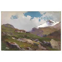 Mountain Landscape by Leonardo Roda, oil on plywood, offered Mar 2024