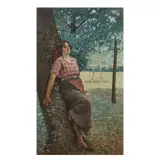 Girl Leaning On The Tree by Angiolo Tommasi, oil on canvas, offered Mar 2024