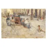 Cesare Ciani, Piazza All'Impruneta, oil on cardboard