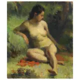 Tullio Alemanni, Female Nude In The Wood, oil on plywood