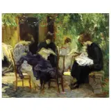 Antonio Piatti, Embroiderers In A Courtyard, oil on cardboard