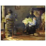 Antonio Piatti, Embroiderers By The Window, oil onm cardboard