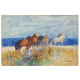 Plinio Nomellini, Wild Horses, watercolr on paper