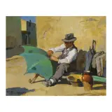 Cafiero Filippelli, Umbrella Repairman, oil on hardboard