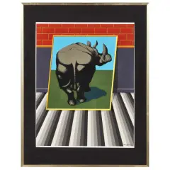 Rhinoceros 1970 by Alexis Keunen, tempera on cardboard, offered Feb 2024