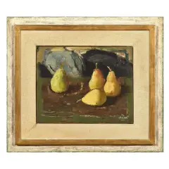 Still life with pears by Mario Bucci, oil on board, offered Nov 2023
