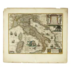 Jodocus Hondius II, Italia, handcolored copper engraving