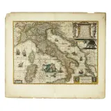 Jodocus Hondius II, Italia, handcolored copper engraving